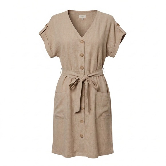 Blu Pepper Dresses & Skirts - Perch Blu Pepper Summer NWT 1X Khaki Button Front Short Sleeve Casual Dress